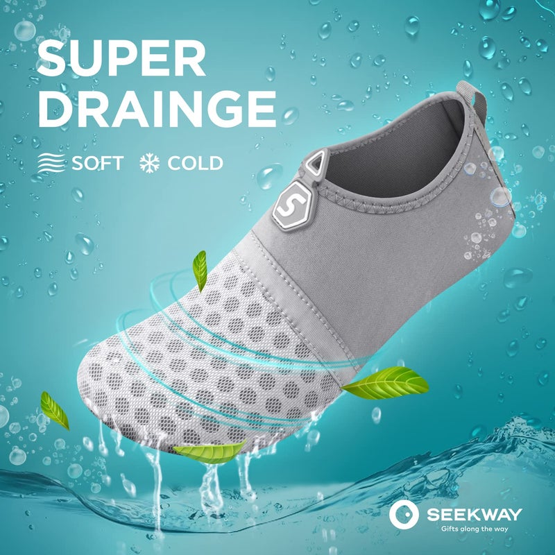 SEEKWAY أحذية SEEKWAY المائية سريعة الجفاف جوارب مائية بدون حذاء سهلة الارتداء للشاطئ وحمام السباحة والسباحة والنهر واليوغا والبحيرة وركوب الأمواج للنساء والرجال رمادي SK001 - Image 4